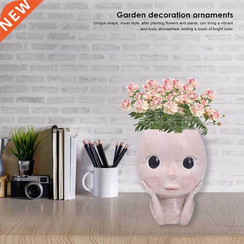 Girls Face Head Figurine Flower Pot Succulent Plant Resin Po
