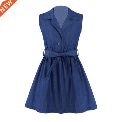 Children Kids Denim Cowboy Dress For Teens Girls Summer Dres