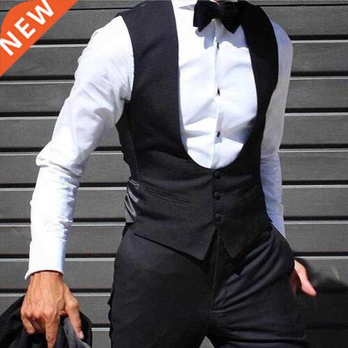 Black Men Vest for Wedding Groom Tuxedo One Piece Slim Fit W