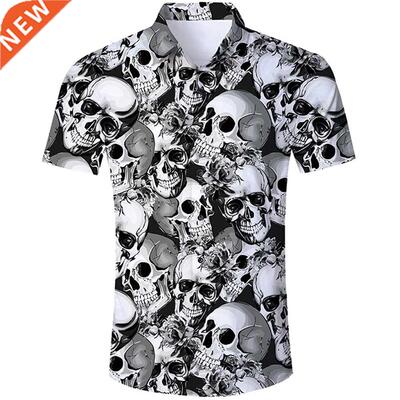 Summer Hawaiian Skull Shirt For Men d Printed 5xl Beach Shi