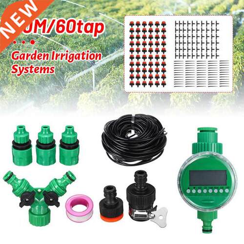 50M Hose Drip Irrigation System Automatic Watering Timer Gre