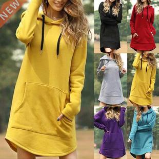 Hoodie Sle Casual Pocket Women Winter Dress Long Autumn
