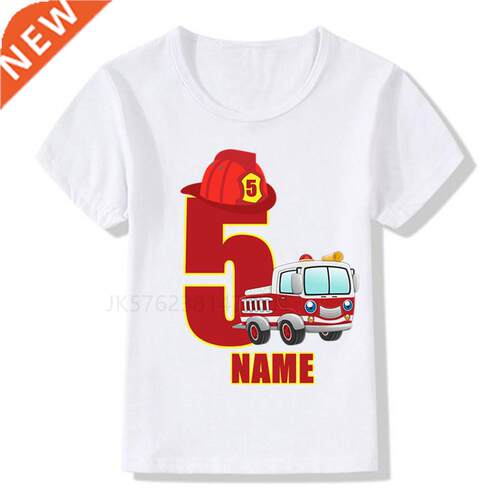 Boys/Girls Cool Firefighter Car Birthday Numbers T-Shirt Chi