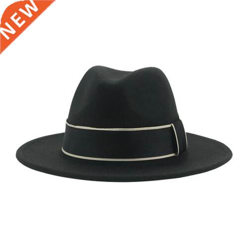 Women Hats Wide Birm Ribbon Band Fedora Hats Winter Black Kh