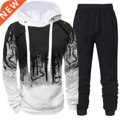 Autumn Winter Men's 2 Piece Set Warm Splash-Ink Print Casual
