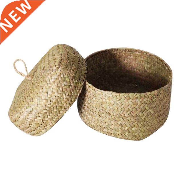 Wardrobe Desk Storage Basket with Lid Seagrass Woven Snac