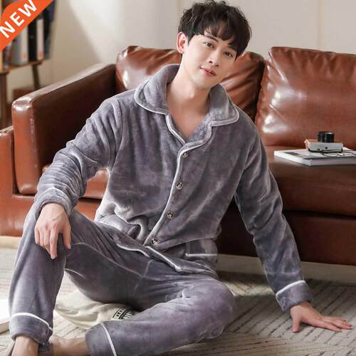 Plus Size 3XL Grey Nightwear Long Sleeve Winter Thicken Warm