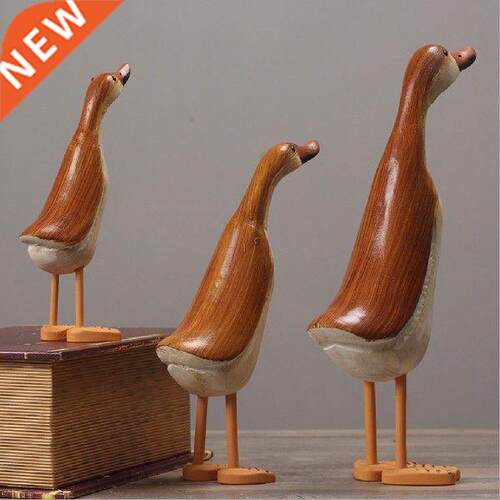 3pcs Wooden Duck atues Animal Model Figurines Miniatures