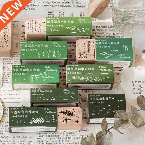 yoofun 8 Designs Plant Pattern Series Vintage Wooden Rubber
