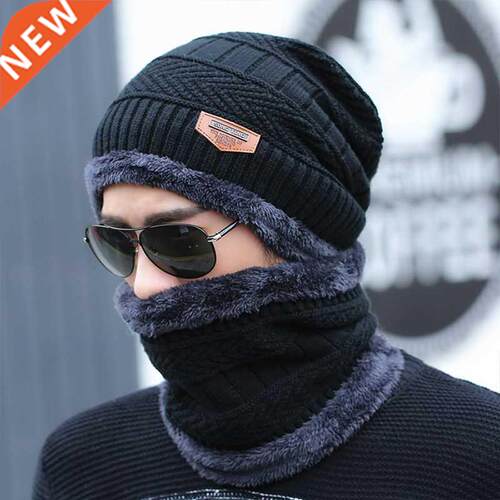 WolFAce Coral Fleece Winter Hat Beanies Men Hat Scarf Warm