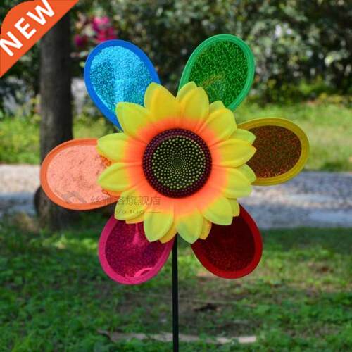 Colorful Sequins Sunflower Windmill Wind Spinner Home Garden