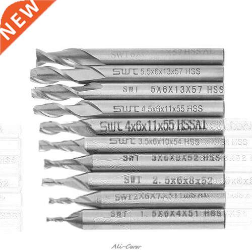 10Pcs/set 1.5-6mm HSS Straight Shank 2 Flute End Mill Cutter