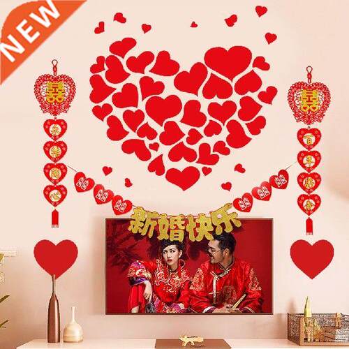 6pcs/Lot Valentne'S Day Red Love Heart Wall Stcker