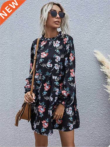 2022 New Autumn Winter Fashion Floral Dress Women Casual Ful