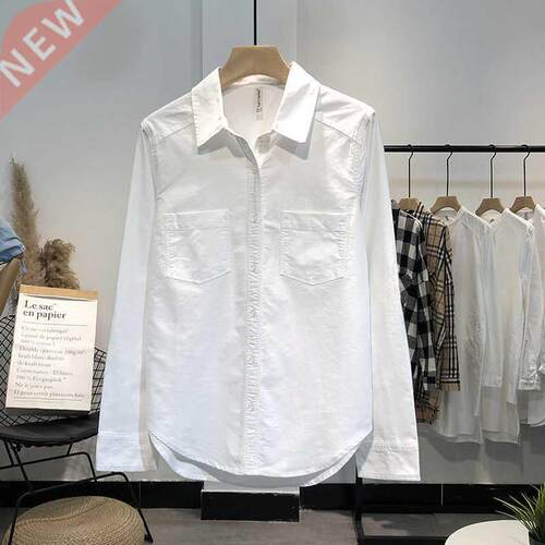Women Shirts 2021 Spring Long Sleeve Blue Blouse Cotton Tops