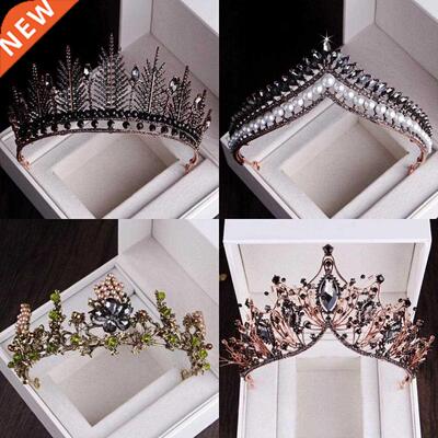 Baroque Black Crystal Pearl Bridal Tiaras Crown Rhinestone P
