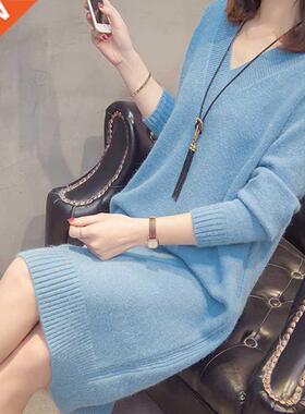 Autumn Winter Women Long Sweater 2021 New Loose V-Neck Long