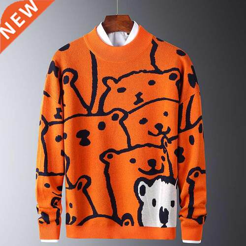 Mens Autumn Casual Sweaters Polar Bear Pattern rendy Slim Sw