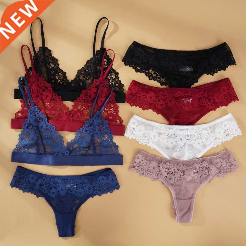 Women's Ultra-thin Cup Mesh Lace Underwear Set Transparent L