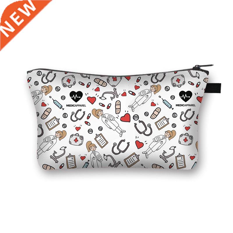 Hot Sale Nurse ECG Printing Women Cosmetic Bags Lovely Casua