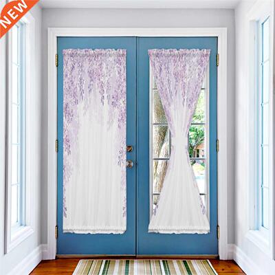 Purple Flower White Door Curtains for Living Room Bedroom