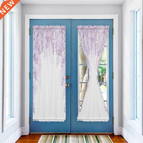Purple Flower White Door Curtains for Living Room Bedroom