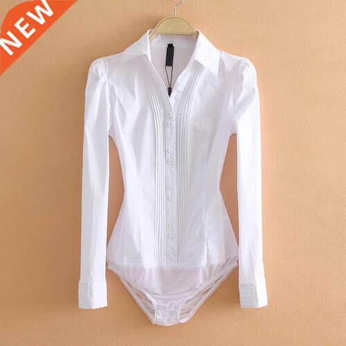 Elegant Bodysuits Women Office Lady White Body Shirt Long Sl