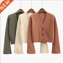 2021 Cardigan Autumn Long Flare Sleeve Short Sweater Women