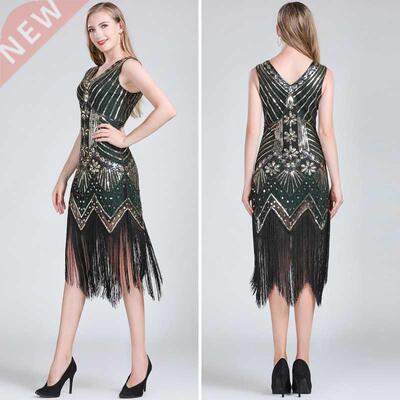 Women 1920s Gatsby Dress Sequins Dress Tassels Beaded Dress