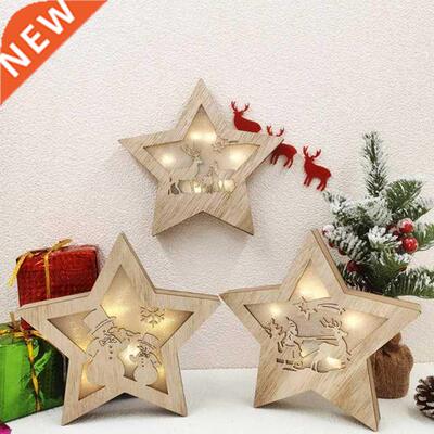 Wooden Star Shaped Hanging Ornament Star Tree Topper Snowman
