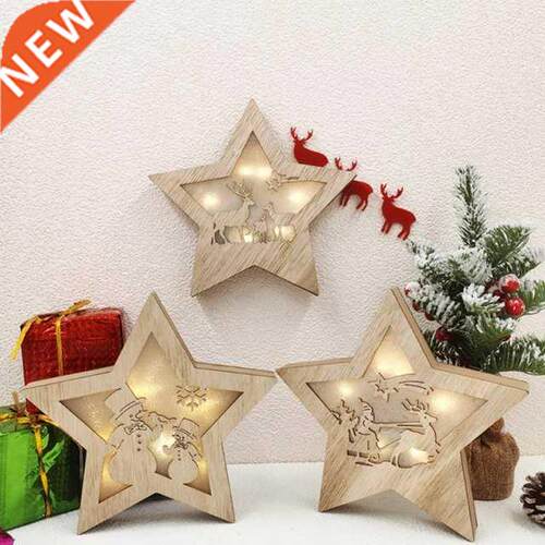 Wooden Star Shaped Hanging Ornament Star Tree Topper Snowman