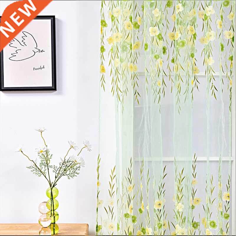 pastoral tulle window curtain for living room green sheer cu