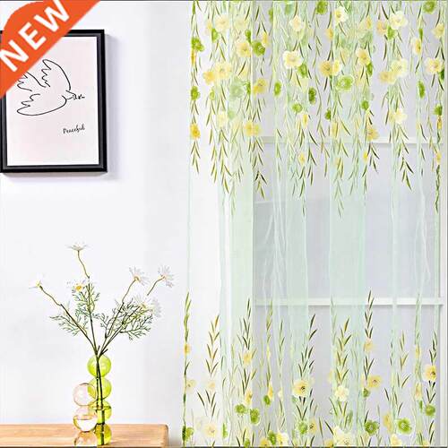 Pastoral Tulle Window Curtain For Living Room Green Sheer Cu