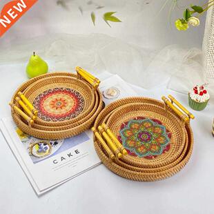 Round Ant-deformed Servng Tray Rattan Breakfast Dsplay W