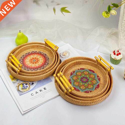 Round Ant-deformed Servng Tray Rattan Breakfast Dsplay W