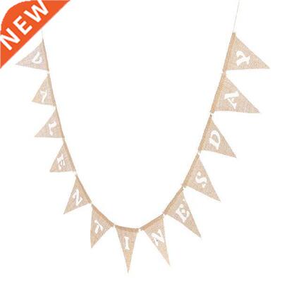 13 Flags Jute Fabric Bunting Banner white lace vintage