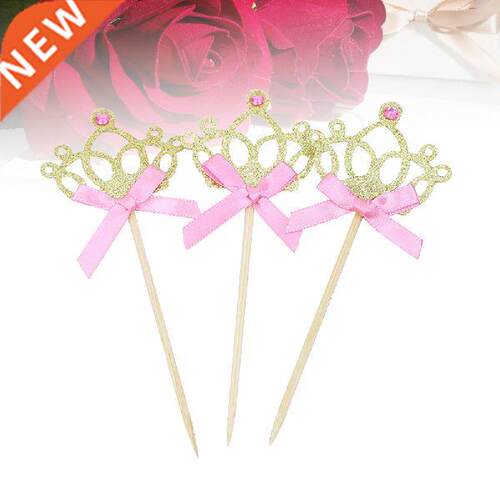 20pcs Crown Cke Cupcke Topper with Ribbon Bowknot Wedding