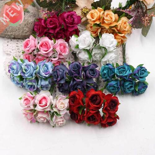 6PCs/Lot Silk Rose Artificial Flowers 3cm Mini Fake Flower F
