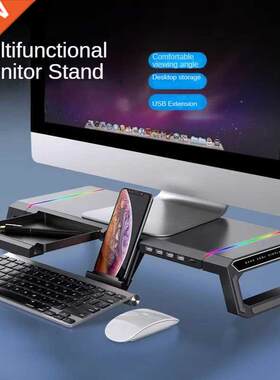 Monitor Stand Desktop RGB Gaming Light with USB 2.0 Hub Lapt