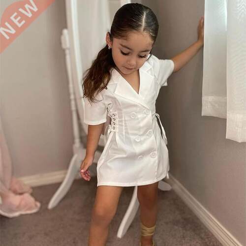 2-7Y Kids Girls Summer Dress Jacket Solid Color Short Sleeve