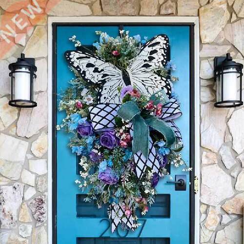 Artificial Rose Butterfly Wreath Colorful Simulated Flowers