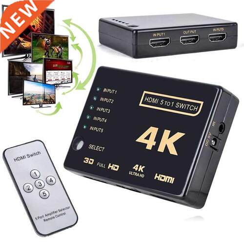3D 5-Port 4K HI Switch Selector Splitter Hub IR Remote