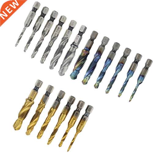 6PCS Titanium Plated Hex Shank HSS Screw Thread Metric Tap D