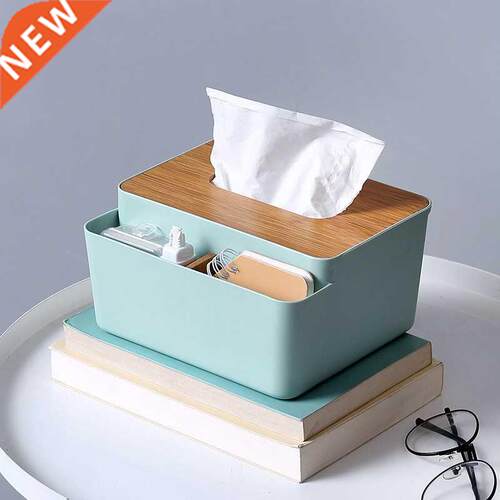 Box Storage Organizer Box with Wooden Lid for Tissue Paper