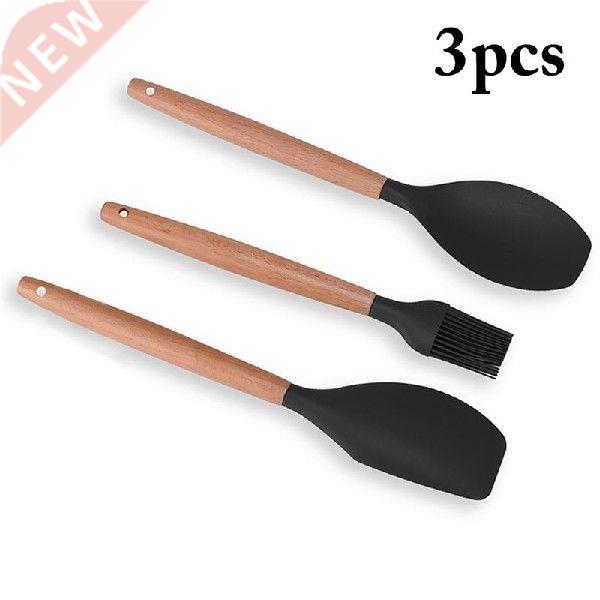 3pcs Baking Utensil Set Wood Handle Silicone Cream Spatula