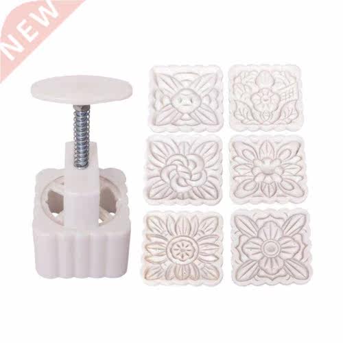 150g Mooncake Mold 6pcs Square Flowers Stamps Hand Press Moo