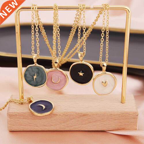 Colorful Moon Star Lightning Pendant Necklaces For Women Gir