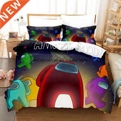 Cartoon A mong Us Game Duvet ver Set With Pillowcases Beddin