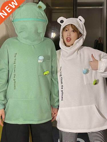 Harajuku Women Hoodie Frog Pullover Winter Sense Hooded Casu