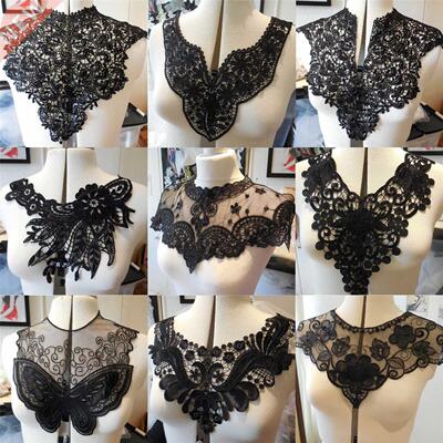 1 Pc Black Flower Neckline Collar Lace Applique Fabric for F
